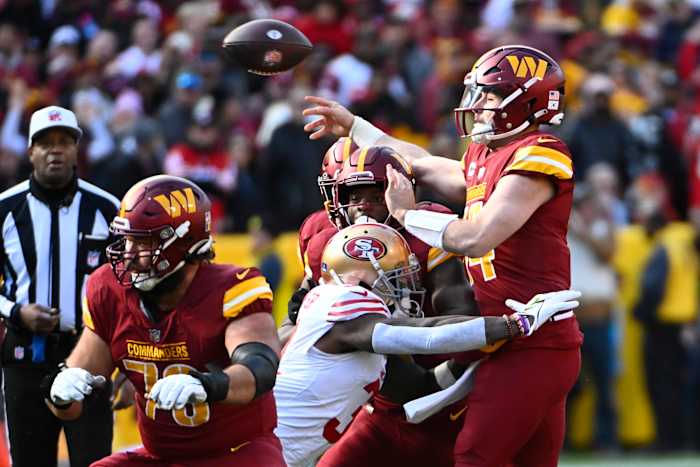 Washington Commanders quarterback Sam Howell vs. the San Francisco 49ers.